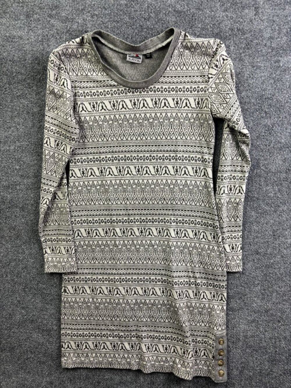 KAVU Sweater Dress Womens XS Gray Fair Isle Long Sleeve Knit Buttons Casual